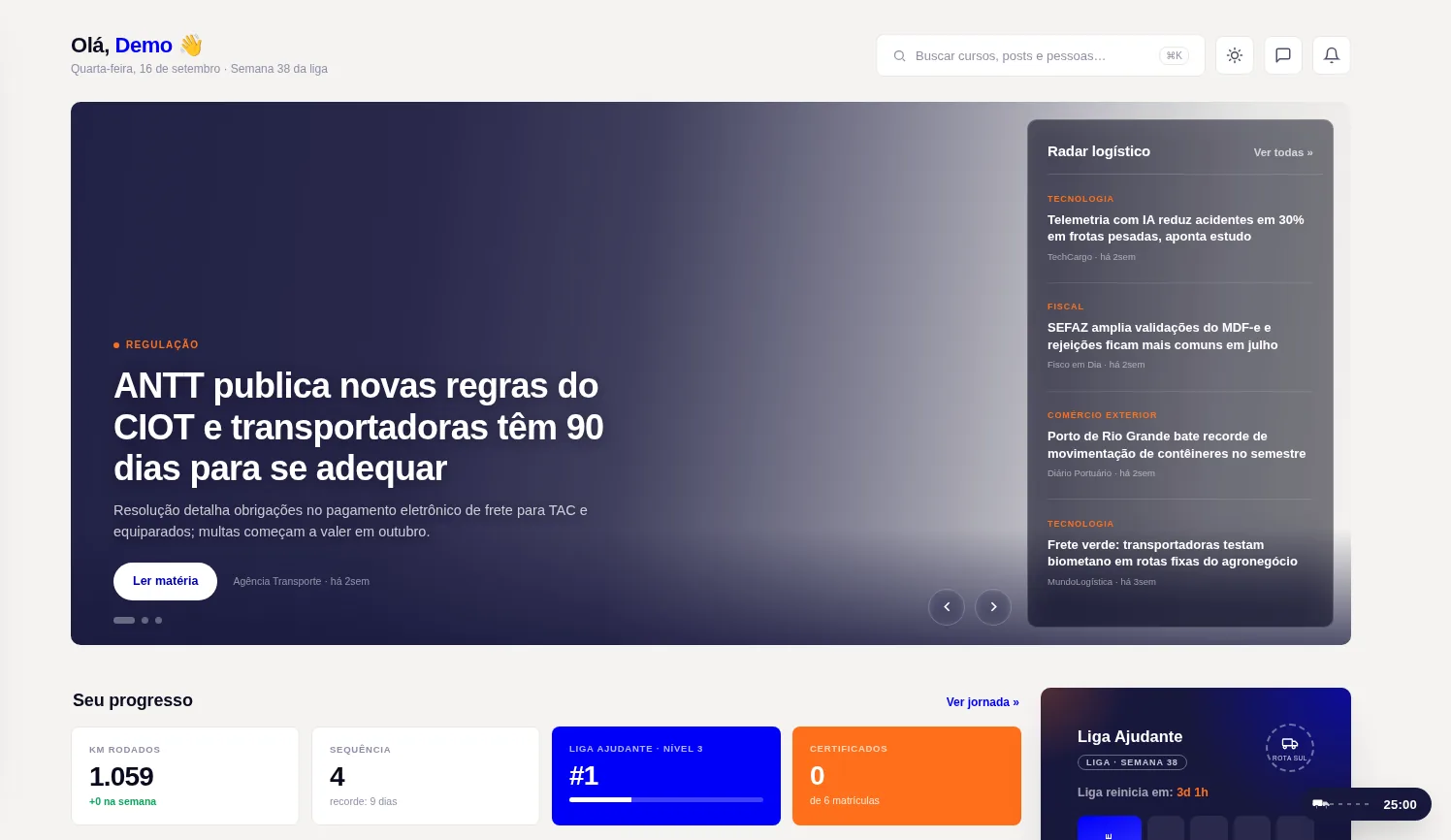 Tela real da home da Brudam Academy