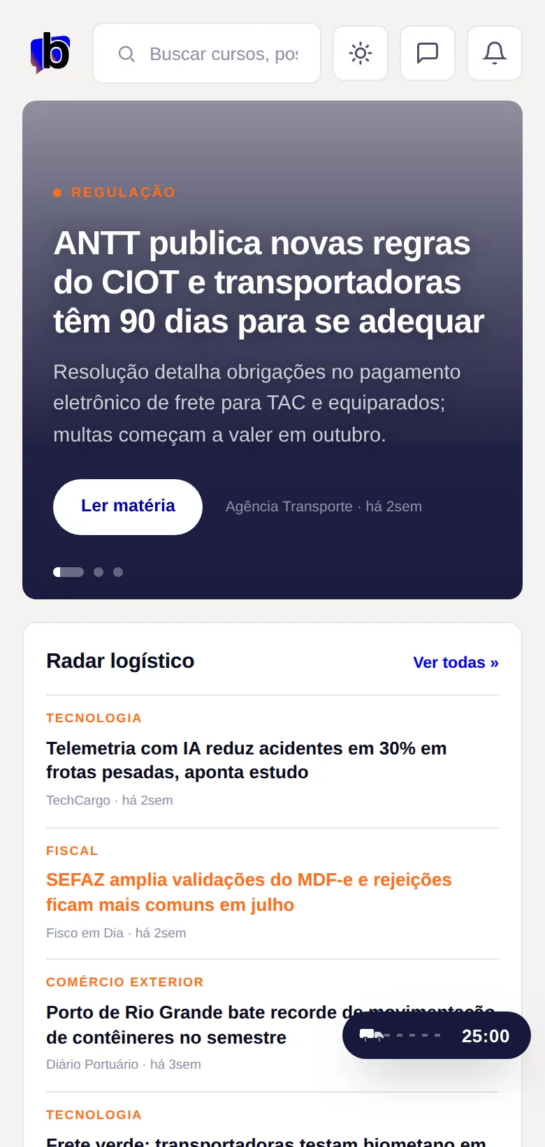 Tela real da home da Brudam Academy no celular
