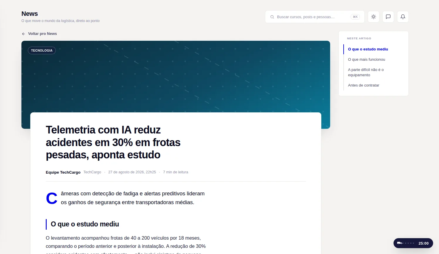 Tela real de leitura do News da Brudam Academy